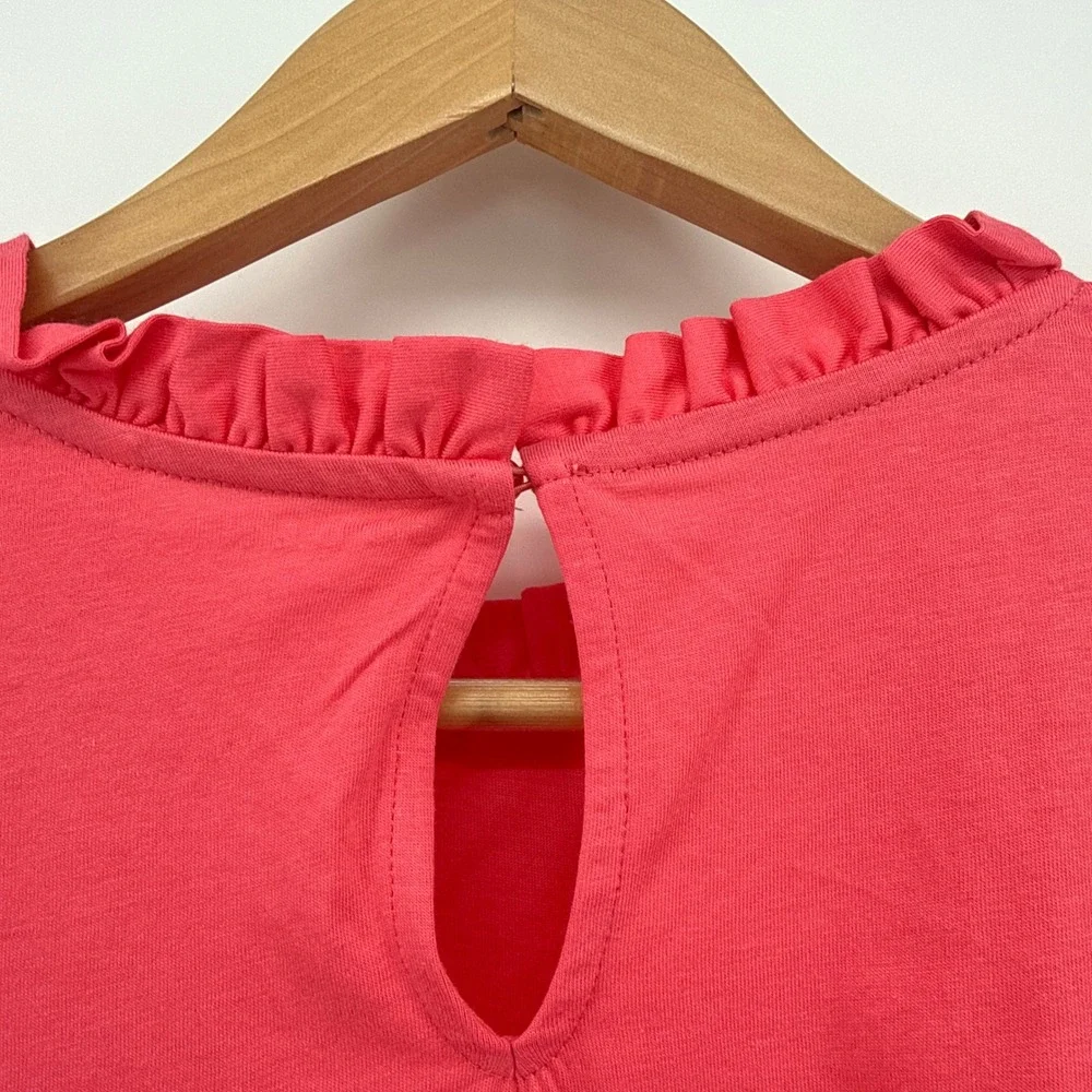 NWT Boden Supersoft‎ Frill Detail Top Coral Ruffle Puff Long Sleeve Top SZ 16/18